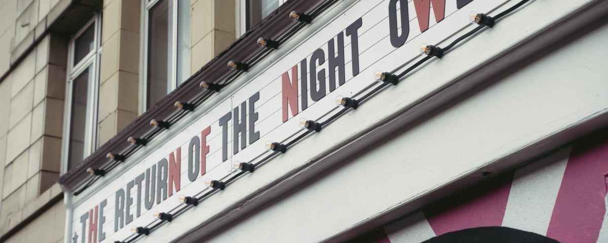 Sign outside The Night Owl Finsbury Park reading ''The Return of The Night Owl''