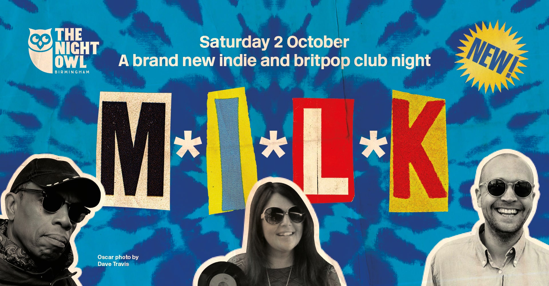 MILK Event Poster with photo of DJs Mazzy Snape, Phil Ehterige and Oscar Hamilton